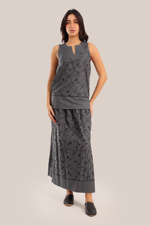 Embroidered cotton sleeveless top
